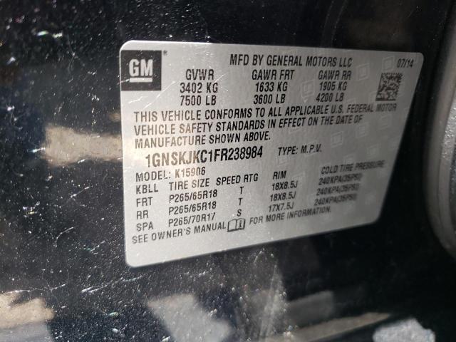 1GNSKJKC1FR238984 - 2015 CHEVROLET SUBURBAN K BLACK photo 10