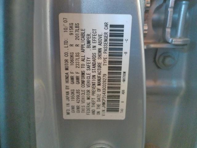 JHMCP264X8C028279 - 2008 HONDA ACCORD LXP SILVER photo 10