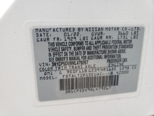 3N1CP5DV9NL479267 - 2022 NISSAN KICKS SR WHITE photo 10