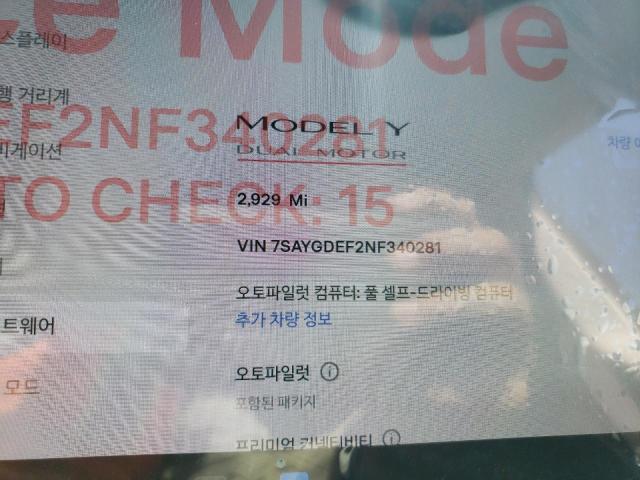 7SAYGDEF2NF340281 - 2022 TESLA MODEL Y أسود صورة 8