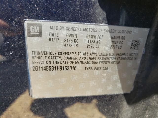 2G1145S31H9162016 - 2017 CHEVROLET IMPALA PRE BLUE photo 10