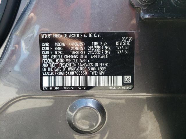 3CZRU6H5XMM700538 - 2021 HONDA HR-V EX GRAY photo 10