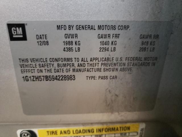 1G1ZH57B594228983 - 2009 CHEVROLET MALIBU 1LT 银色 照片 10