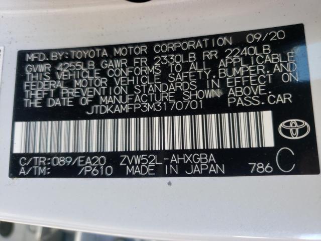 JTDKAMFP3M3170701 - 2021 TOYOTA PRIUS PRIM 白色 照片 10