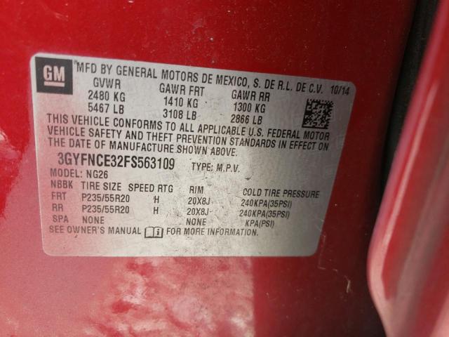 3GYFNCE32FS563109 - 2015 CADILLAC SRX PERFOR 栗色 照片 10