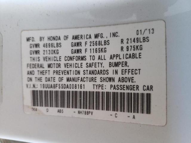 19UUA8F55DA008161 - 2013 ACURA TL TECH WHITE photo 10