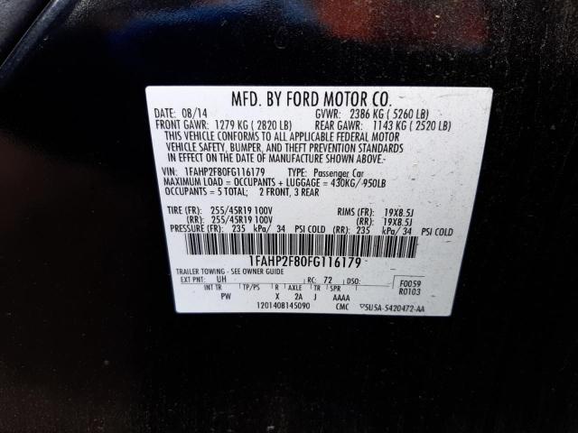 1FAHP2F80FG116179 - 2015 FORD TAURUS LIM BLACK photo 10