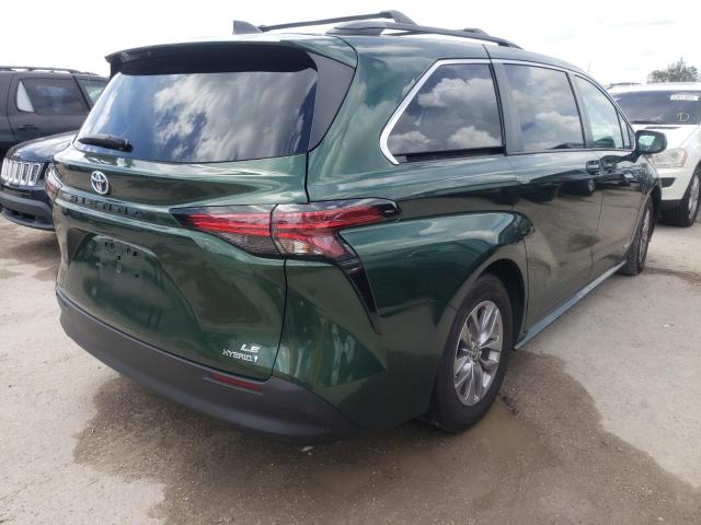 5TDBRKEC2MS014952 - 2021 TOYOTA SIENNA LE GREEN photo 4