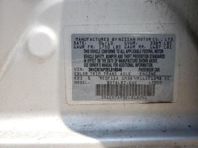 3N1CN7AP3EL818046 - 2014 NISSAN VERSA S  photo 10