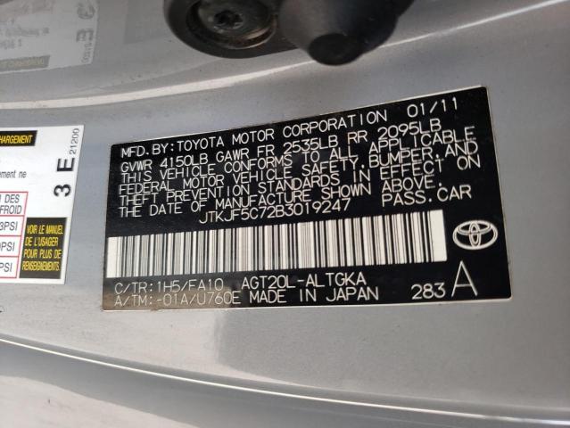 JTKJF5C72B3019247 - 2011 TOYOTA SCION TC Gümüş fotoğraf 10