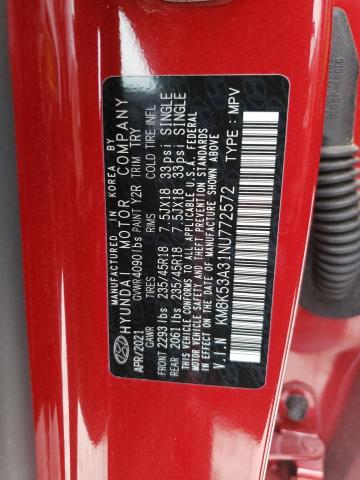 KM8K53A31NU772572 - 2022 HYUNDAI KONA LIMIT RED photo 10