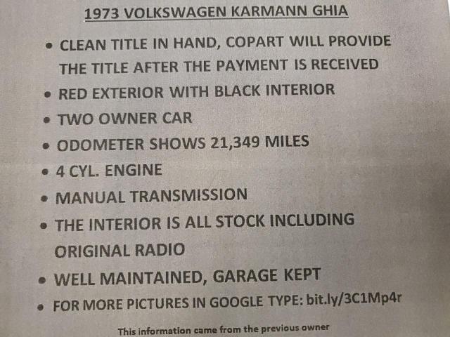 143Z621500 - 1973 VOLKSWAGEN KARMANNGHI RED photo 9