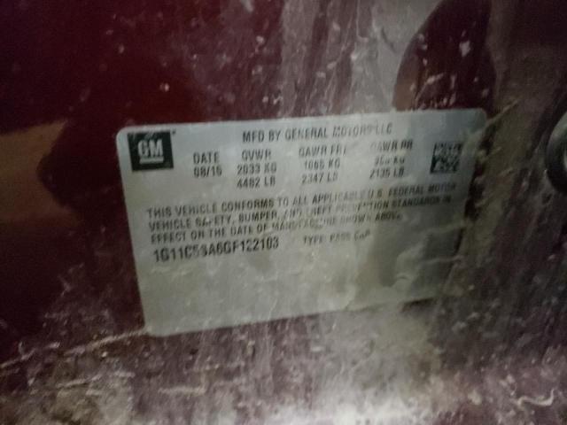 1G11C5SA6GF122103 - 2016 CHEVROLET MALIBU LIM 勃艮第红 照片 10