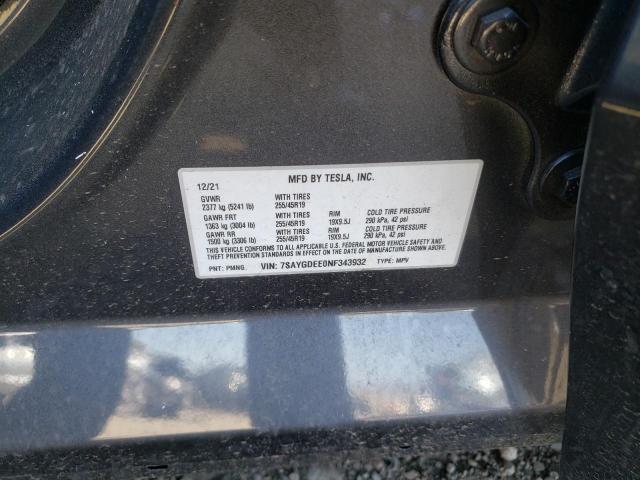 7SAYGDEE0NF343932 - 2022 TESLA MODEL Y فحمي صورة 10