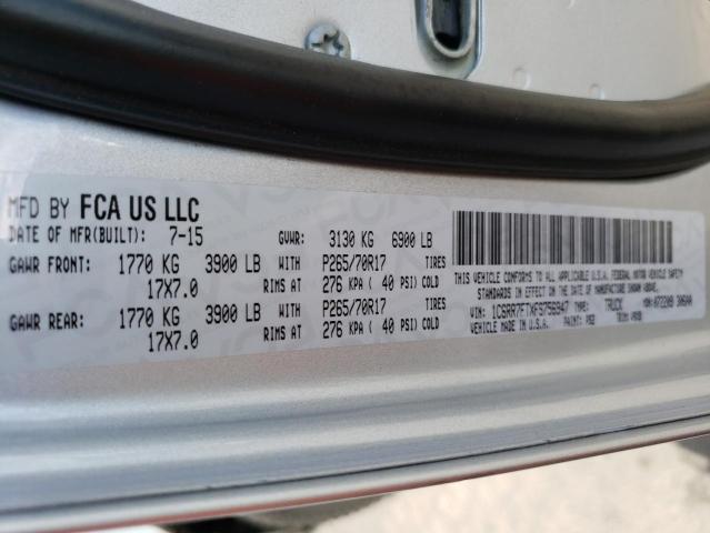 1C6RR7FTXFS756947 - 2015 RAM 1500 SILVER photo 10