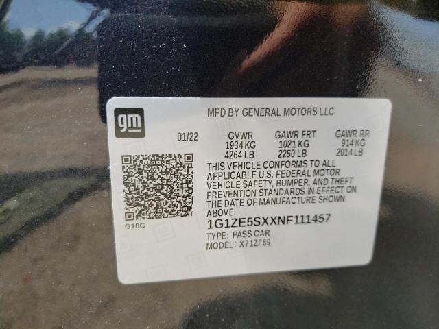 1G1ZE5SXXNF111457 - 2022 CHEVROLET MALIBU PRE BLACK photo 10