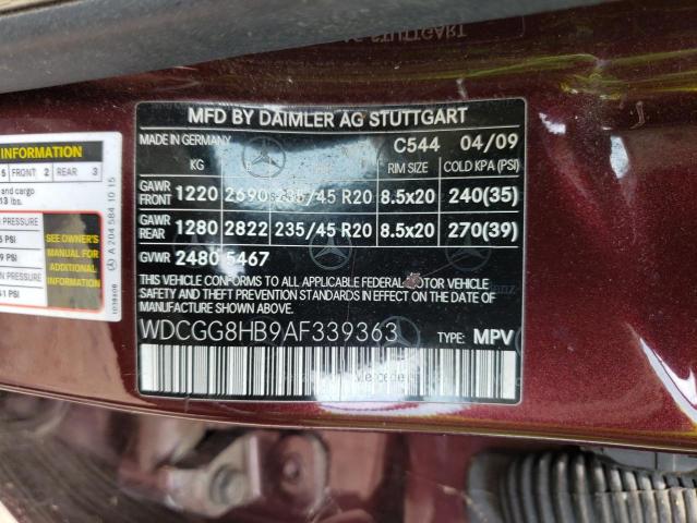 WDCGG8HB9AF339363 - 2010 MERCEDES-BENZ GLK 350 4M BURGUNDY photo 10