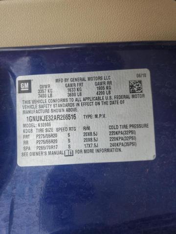 1GNUKJE32AR266516 - 2010 CHEVROLET SUBURBAN K BLUE photo 10