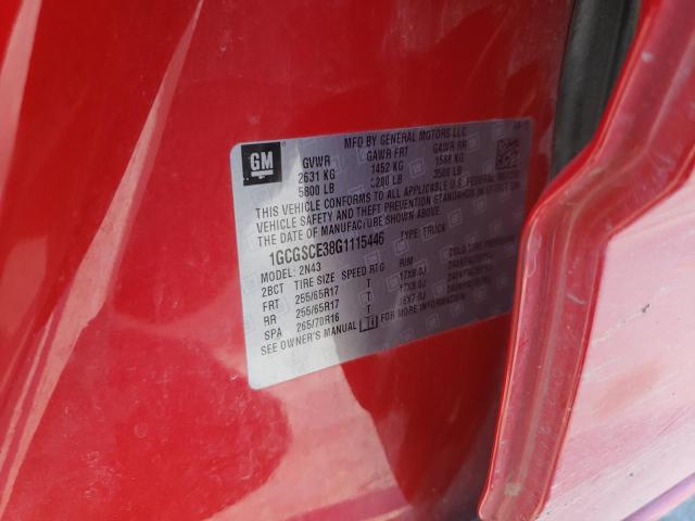 1GCGSCE38G1115446 - 2016 CHEVROLET COLORADO L RED photo 10