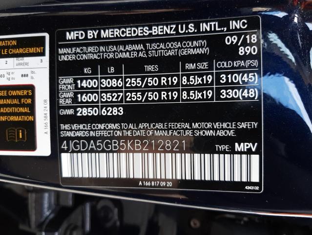 4JGDA5GB5KB212821 - 2019 MERCEDES-BENZ GLE 400 4M BLUE photo 10