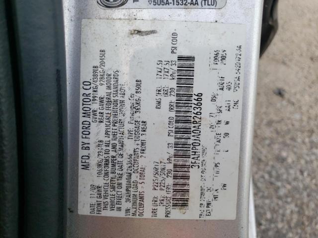 3FAHP0JA0AR263666 - 2010 FORD FUSION SEL SILVER photo 10