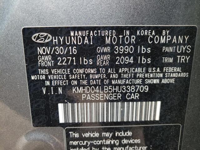 KMHD04LB5HU338709 - 2017 HYUNDAI ELANTRA SP GRAY photo 10