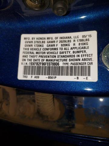 19XFB2F96FE078806 - 2015 HONDA CIVIC EXL Mavi foto 10