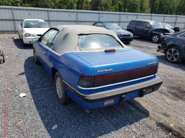 1C3XJ4533MG162650 - 1991 CHRYSLER LEBARON BLUE photo 3