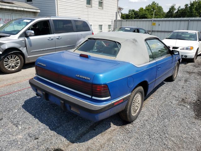 1C3XJ4533MG162650 - 1991 CHRYSLER LEBARON BLUE photo 4