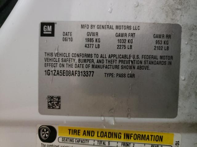 1G1ZA5E08AF313377 - 2010 CHEVROLET MALIBU LS WHITE photo 10