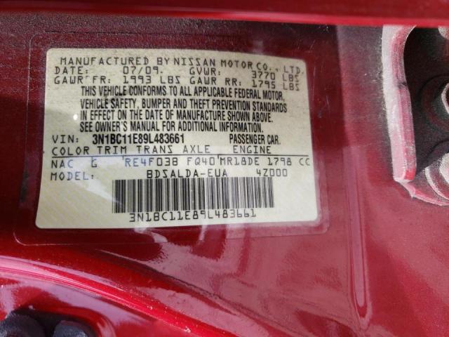 3N1BC11E89L483661 - 2009 NISSAN VERSA S  photo 10