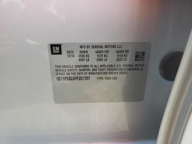 1G11F5SL6FF251787 - 2015 CHEVROLET MALIBU LTZ ვერცხლისფერი ფოტო 10
