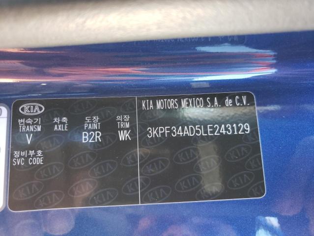 3KPF34AD5LE243129 - 2020 KIA FORTE GT L BLUE photo 10