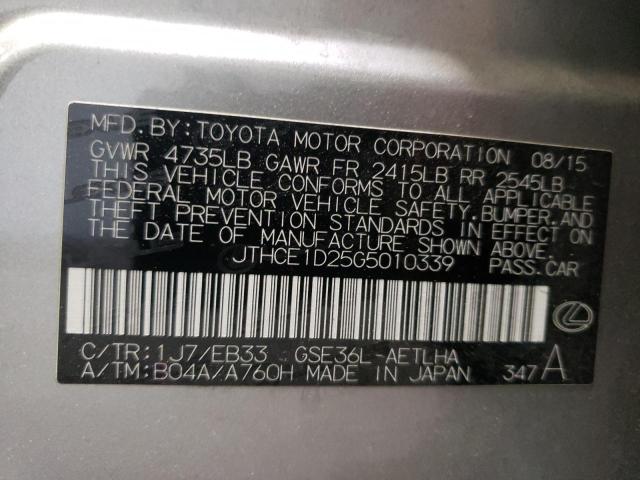 JTHCE1D25G5010339 - 2016 LEXUS IS 350 SILVER photo 10