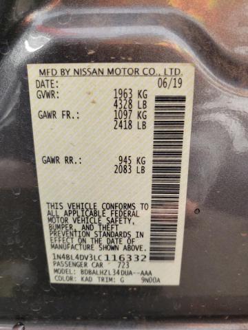 1N4BL4DV3LC116332 - 2020 NISSAN ALTIMA SV GRAY photo 10