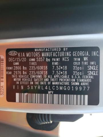 5XYRL4LC5MG019977 - 2021 KIA SORENTO S SILVER photo 10