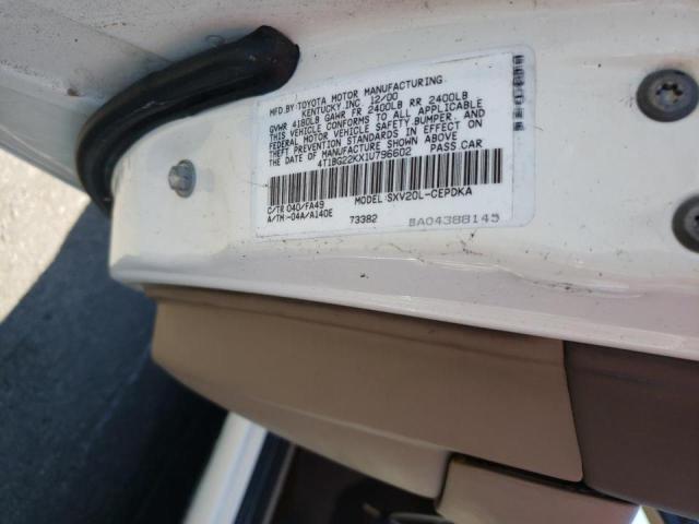 4T1BG22KX1U796602 - 2001 TOYOTA CAMRY CE WHITE photo 10