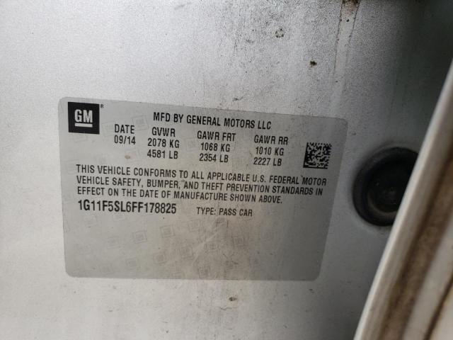 1G11F5SL6FF178825 - 2015 CHEVROLET MALIBU LTZ ვერცხლისფერი ფოტო 10