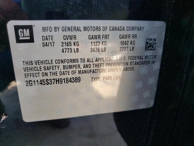2G1145S37H9184389 - 2017 CHEVROLET IMPALA PRE 黑色 照片 10