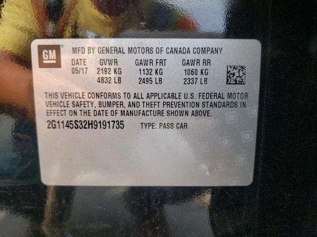 2G1145S32H9191735 - 2017 CHEVROLET IMPALA PRE შავი ფოტო 10