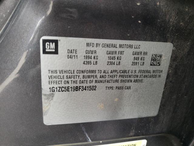 1G1ZC5E19BF341502 - 2011 CHEVROLET MALIBU 1LT ნაცრისფერი ფოტო 10