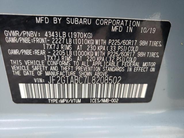 JF2GTABC7L8208502 - 2020 SUBARU CROSSTREK BLUE photo 10