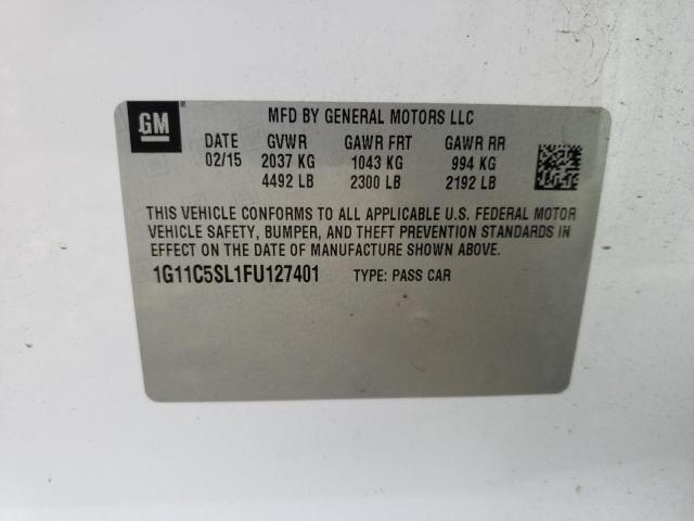 1G11C5SL1FU127401 - 2015 CHEVROLET MALIBU 1LT თეთრი ფოტო 10