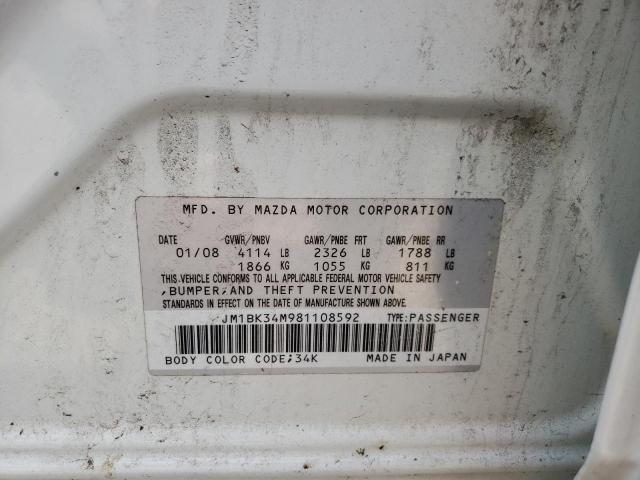 JM1BK34M981108592 - 2008 MAZDA SPEED 3  photo 10