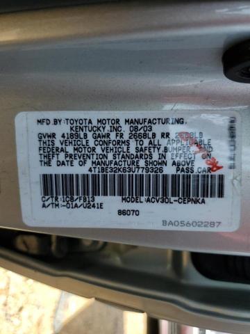 4T1BE32K63U779326 - 2003 TOYOTA CAMRY LE  photo 10