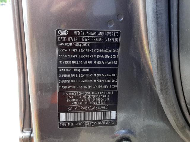 SALAC2V6XGA842863 - 2016 LAND ROVER LR4 ნაცრისფერი ფოტო 10