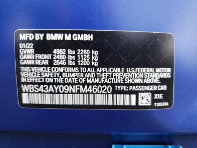 WBS43AY09NFM46020 - 2022 BMW M3 COMPETI 蓝色 照片 10