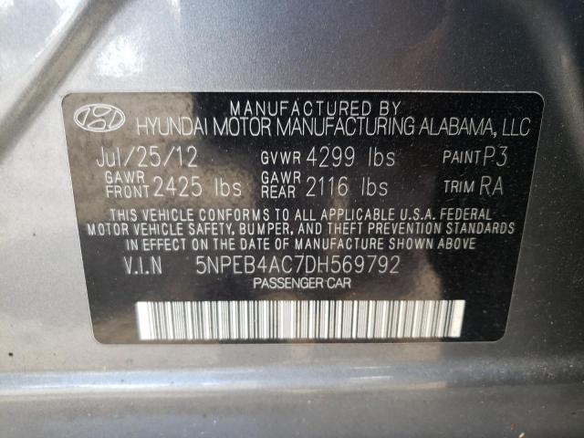 5NPEB4AC7DH569792 - 2013 HYUNDAI SONATA GLS GRAY photo 10