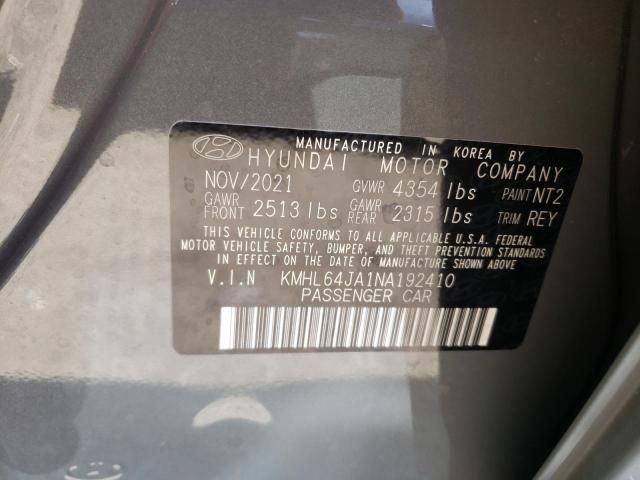 KMHL64JA1NA192410 - 2022 HYUNDAI SONATA SEL GRAY photo 10