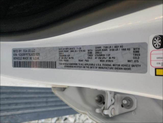 1C6SRFRT9LN351826 - 2020 RAM 1500 LARAM WHITE photo 10